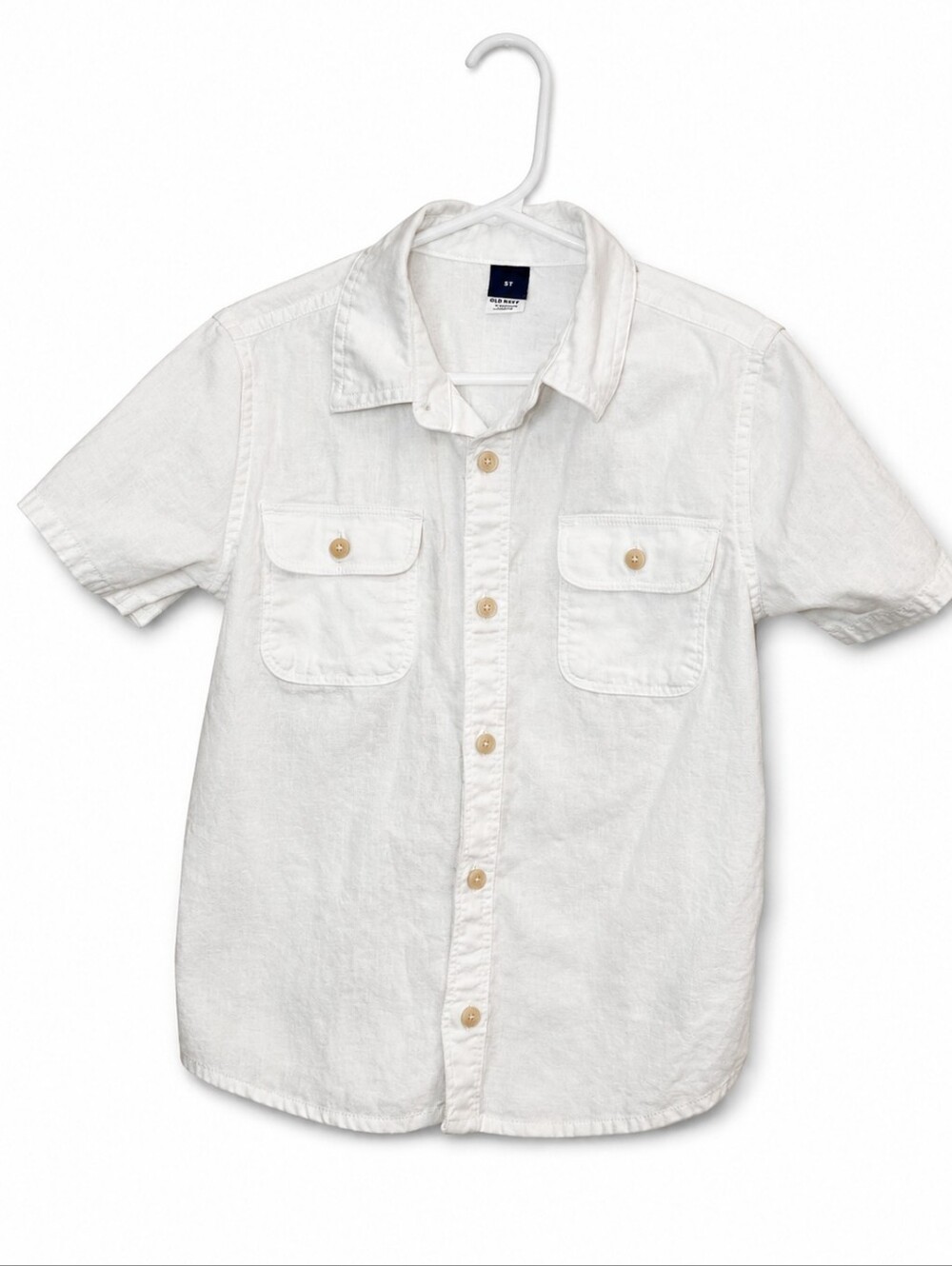 Old Navy 5T White Linen Blend Button Front Shirt Boys Short Sleeve